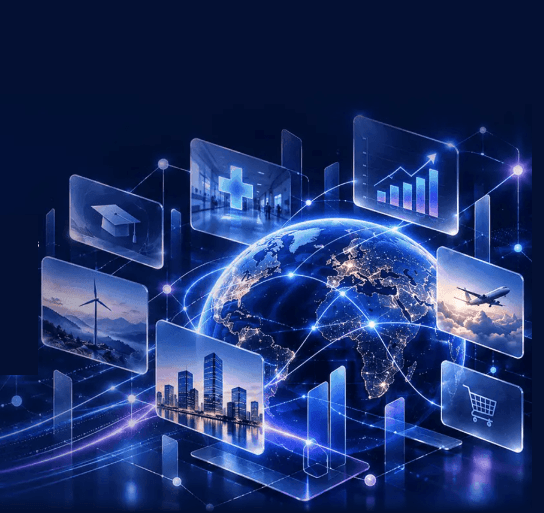Creating change holographic globe with global tech solutions